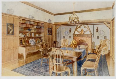 Sala da pranzo con pannelli di quercia da Richard Goulburn Lovell